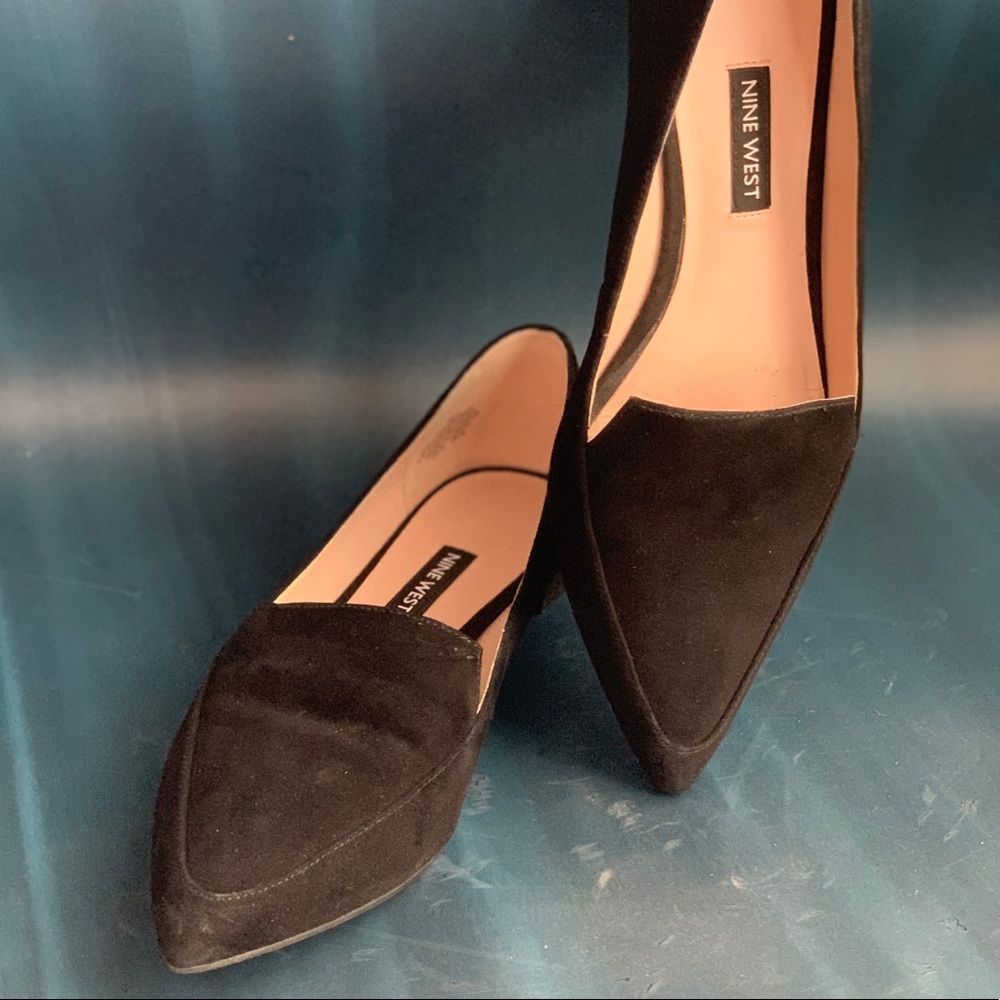 NINE WEST black suede abay smoking flats
